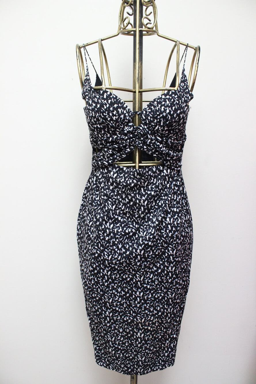 Zimmermann Black Snow Leopard Cheetah Balconette Bra Cutout Midi Dress 2/US 8